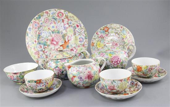 A Chinese famille rose millefleur twenty six piece tea service